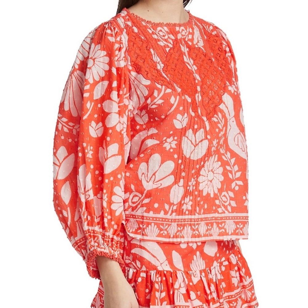 Farm Rio Orange and White Floral Neon Jungle Top Size M